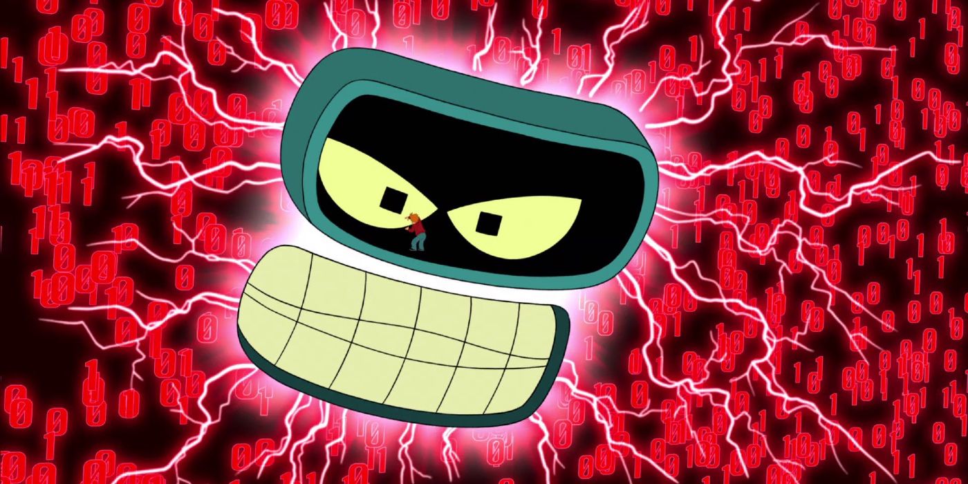 Bender (John DiMaggio) in his godlike form in front of Fry (Billy West) in 'Futurama'