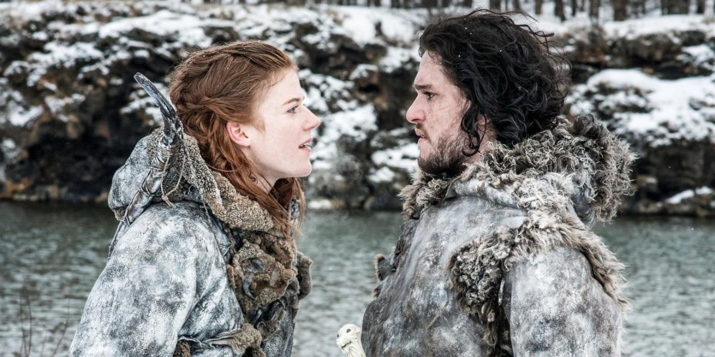 Ygritte the wildling sports a taunting smile as she argues with Jon Snow by an icy lake in 'Game of Thrones' Season 3, Episode 5 "Kissed by Fire".