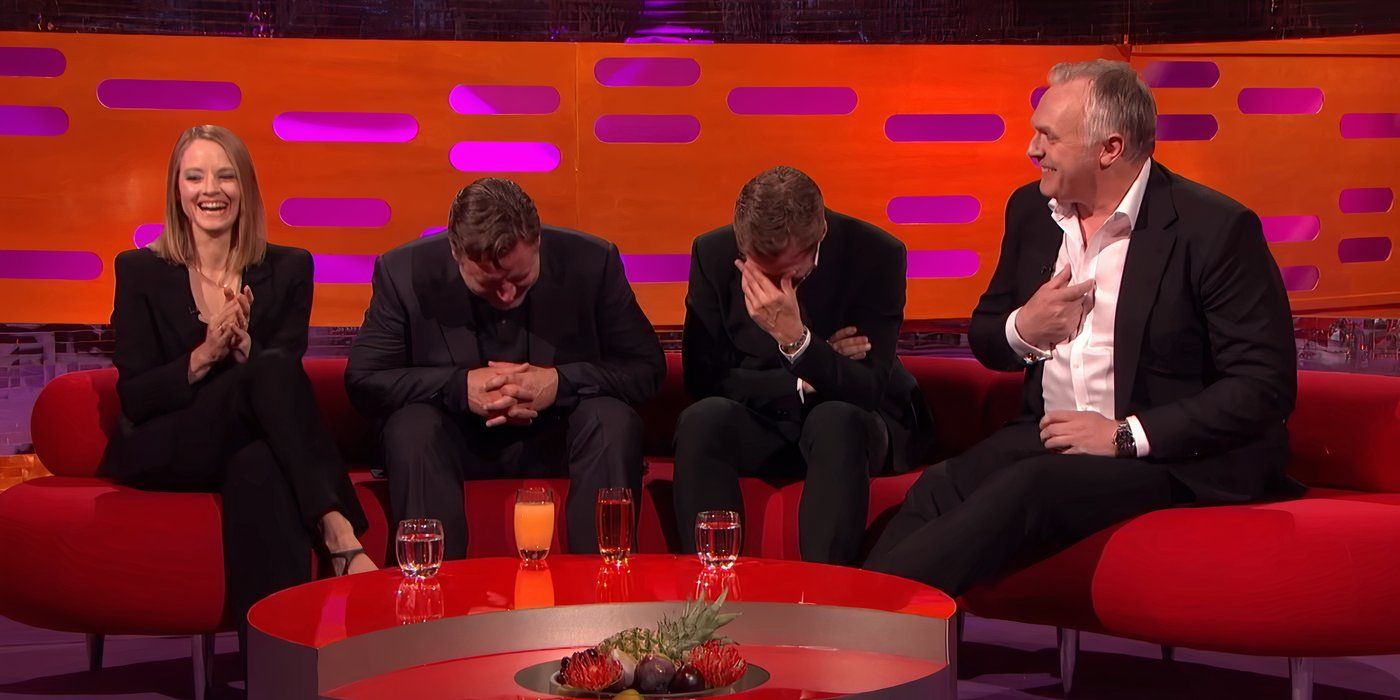 Jodie Foster, Russell Crowe and Ryan Gosling crack up at Greg Davies's story on The Graham Norton Show.