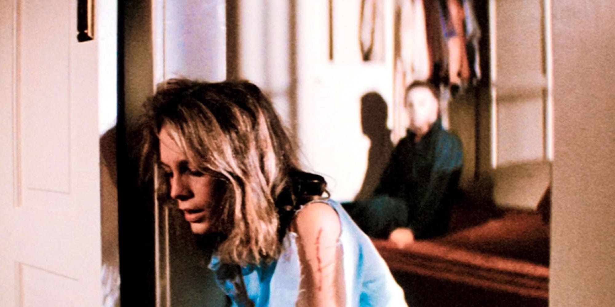 The Shape lurks behind Laurie Strode (Jamie Lee Curtis) in the final moments of Halloween