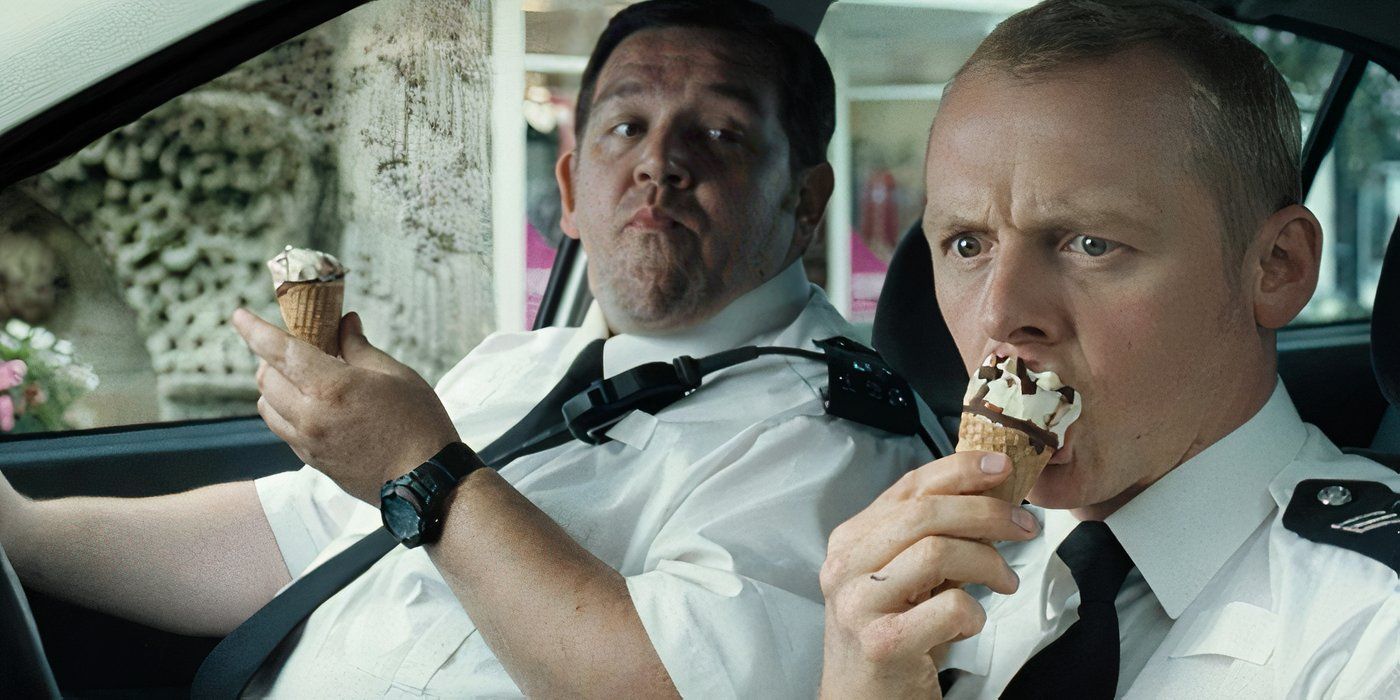 Nick Frost and Simong Pegg eat Cornettos in a car in 'Hott Fuzz'