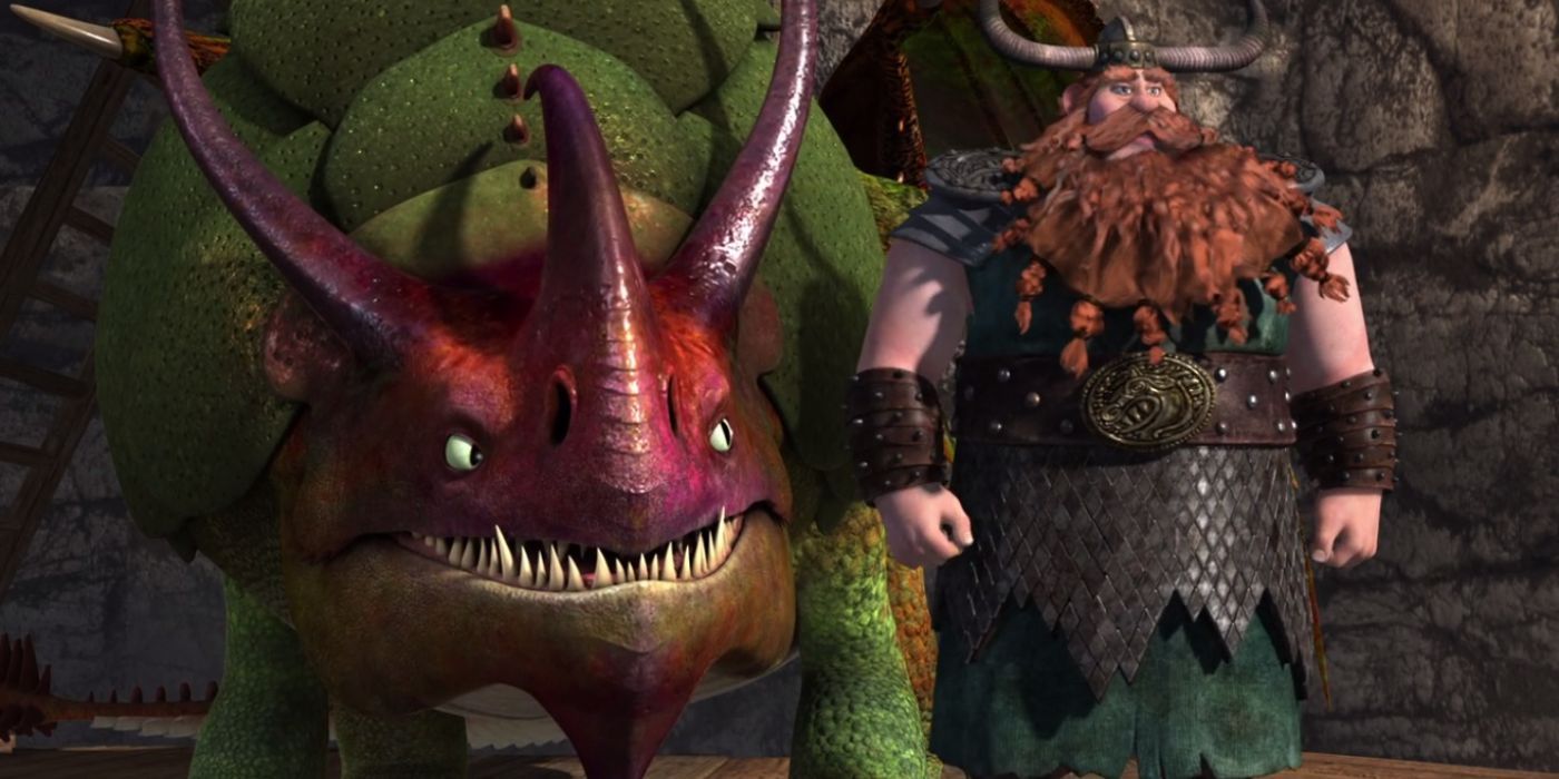 Stoick the Vast standing beside his Rumblehorn, Skullcrusher