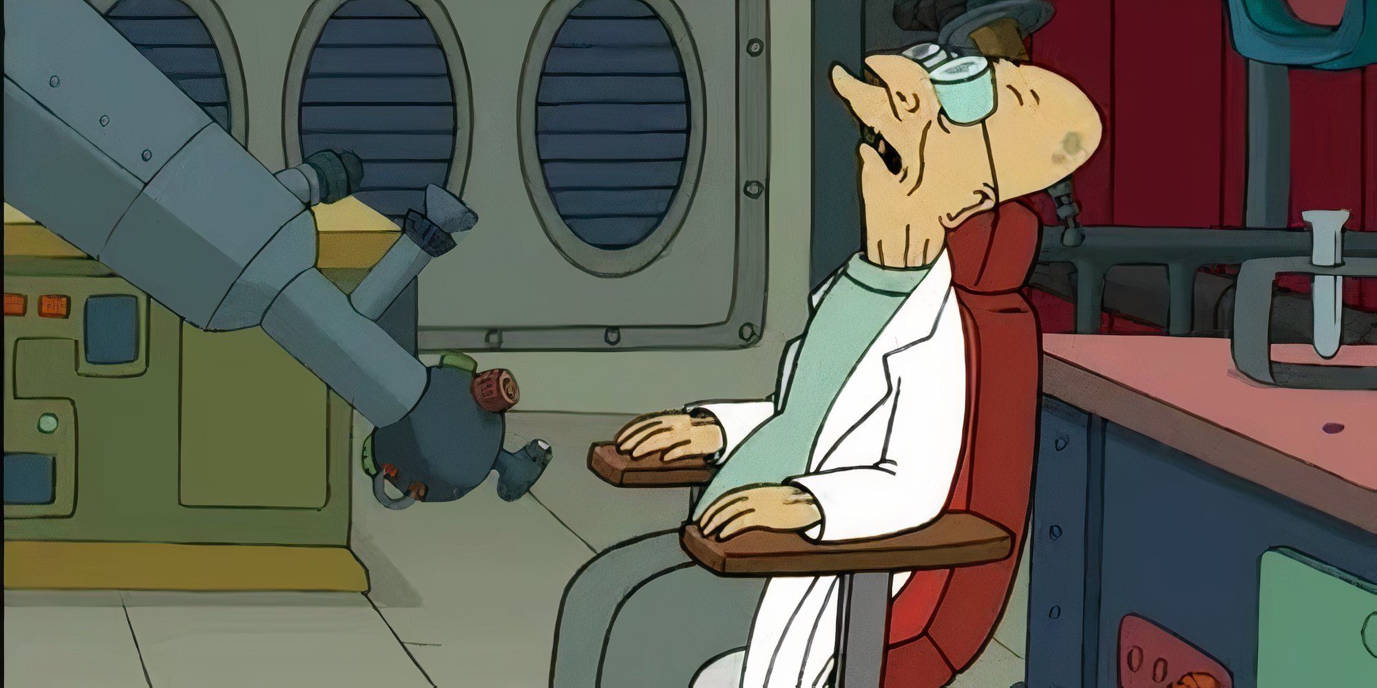 Professor Farnsworth (Billy West) asleep in his pajamas in Season 1, Episode 2 of 'Futurama.'