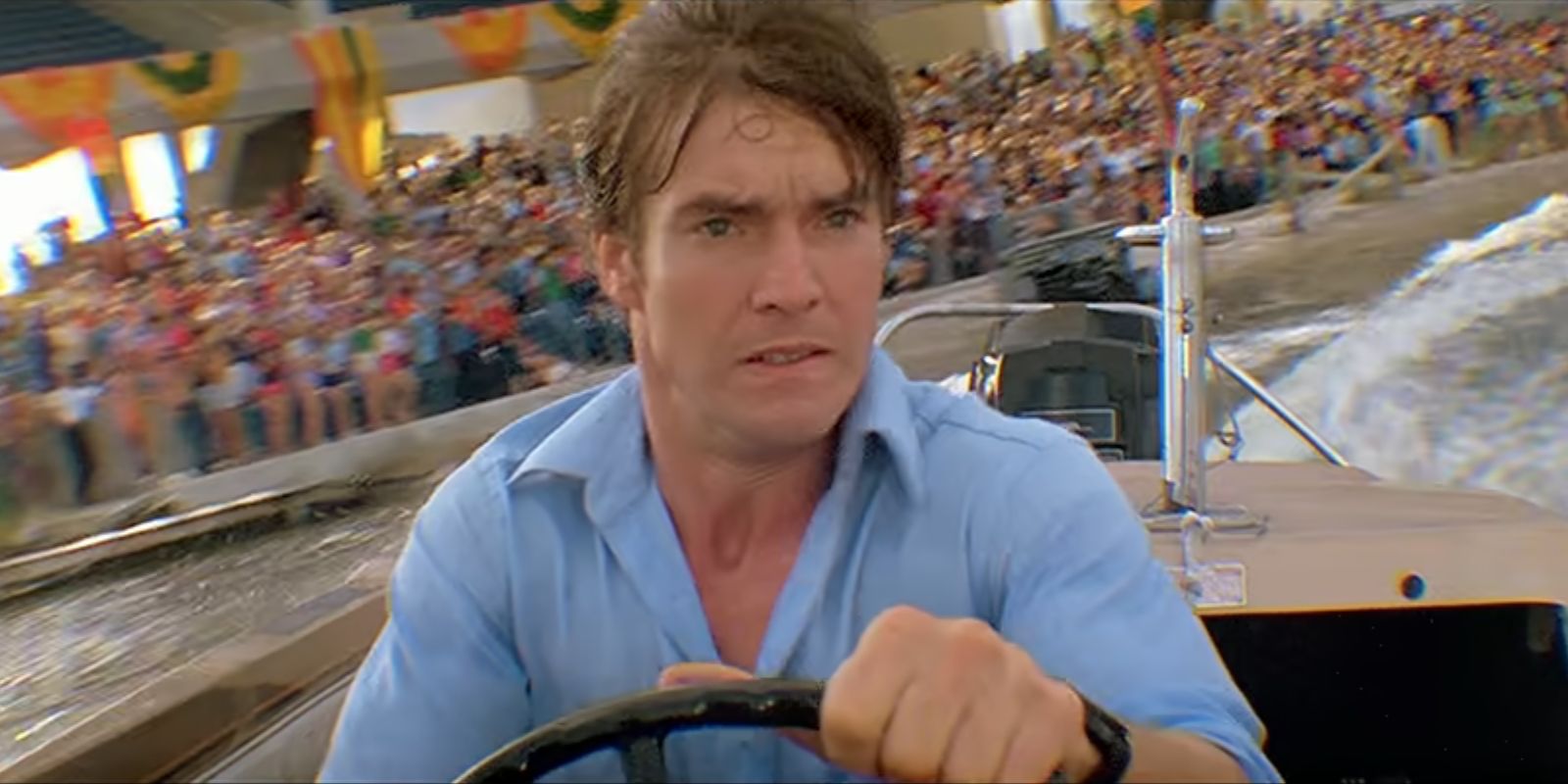 Mike Brody, played by Dennis Quaid, drives a boat in 'Jaws 3-D'.