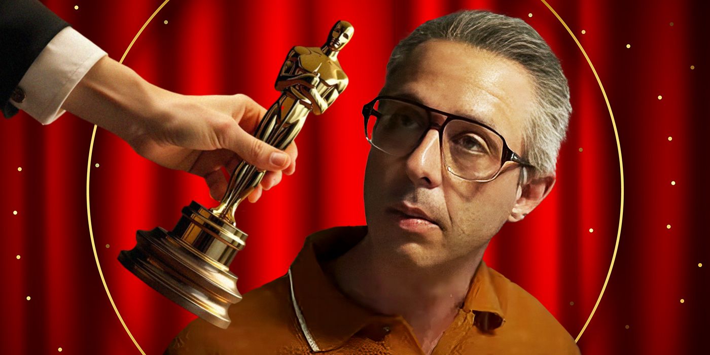 Custom image of Jeremy Strong in Armaggedon Time being handed an Oscar statue