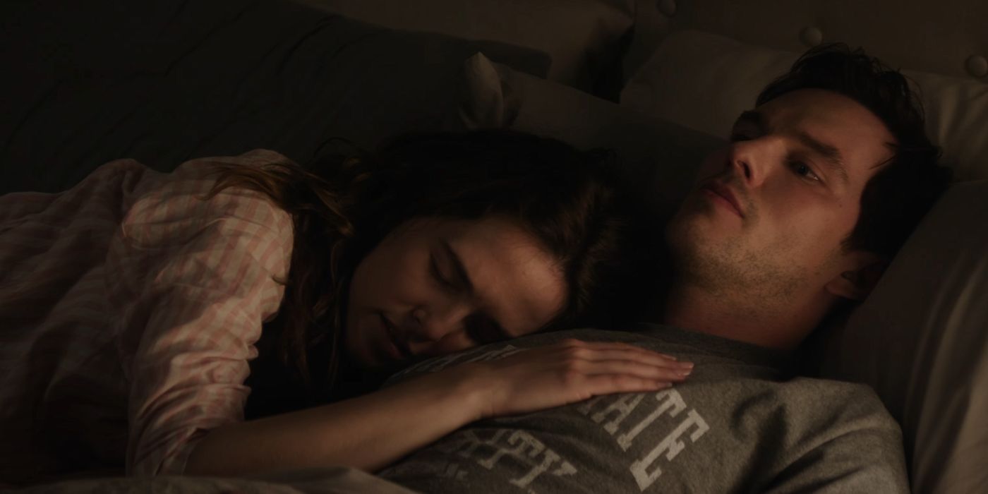 Zoey Deutch and Nicholas Hoult in bed together in Juror No. 2.