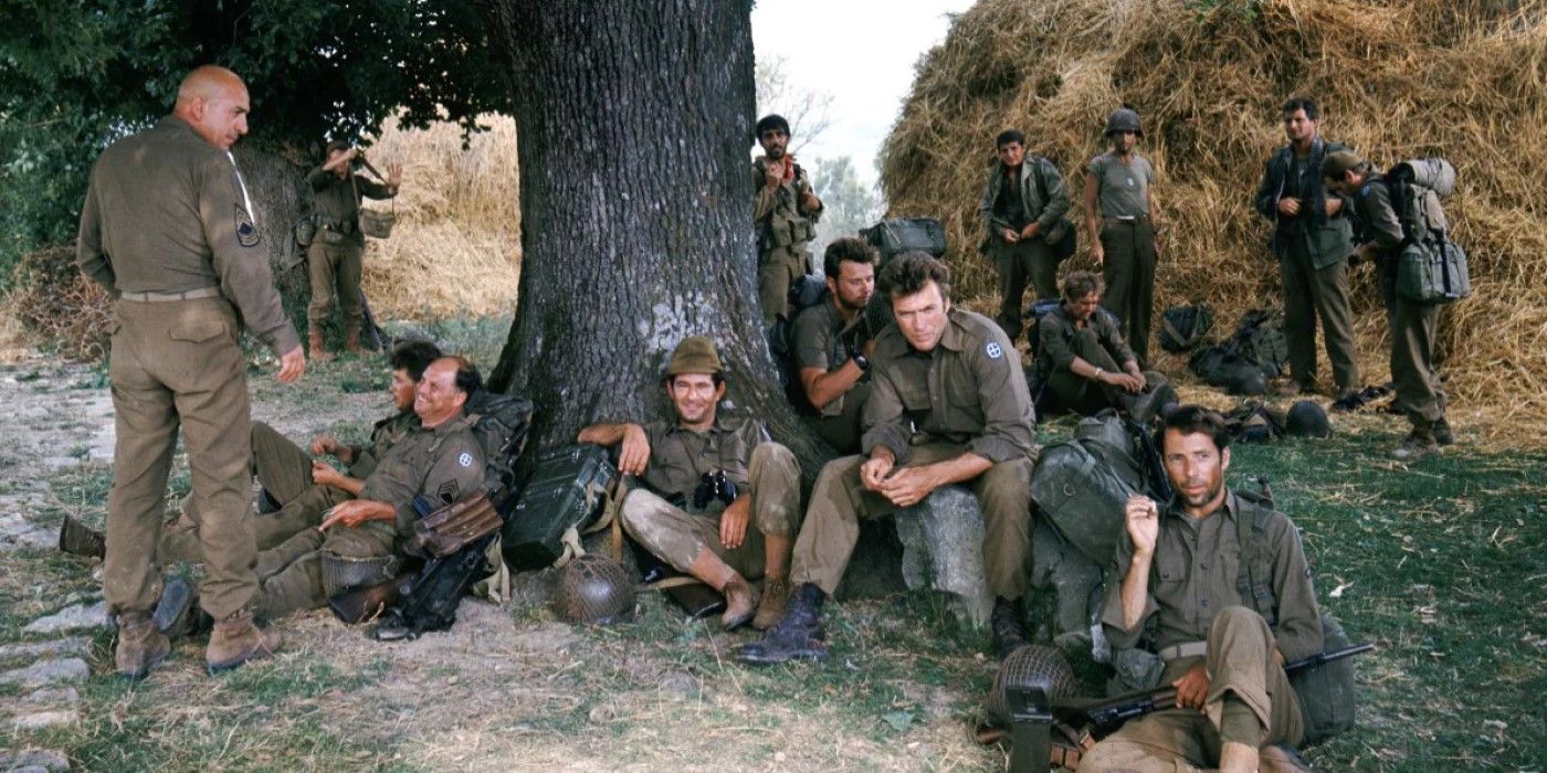 Kelly (Clint Eastwood) and his heroes stop for a break in 'Kelly's Heroes'