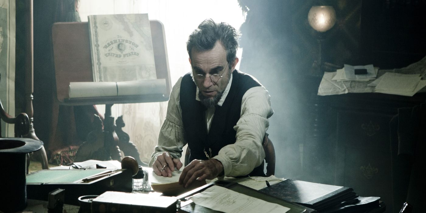 Daniel Day-Lewis as Abraham Lincoln working in his office in Lincoln. 