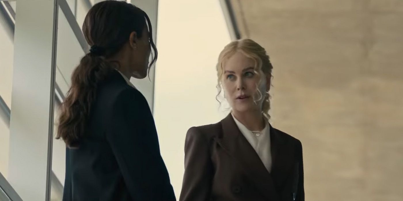 Joe (Zoe Saldaña) y Caitlin (Nicole Kidman) hablan en la segunda temporada de “The Lioness”.