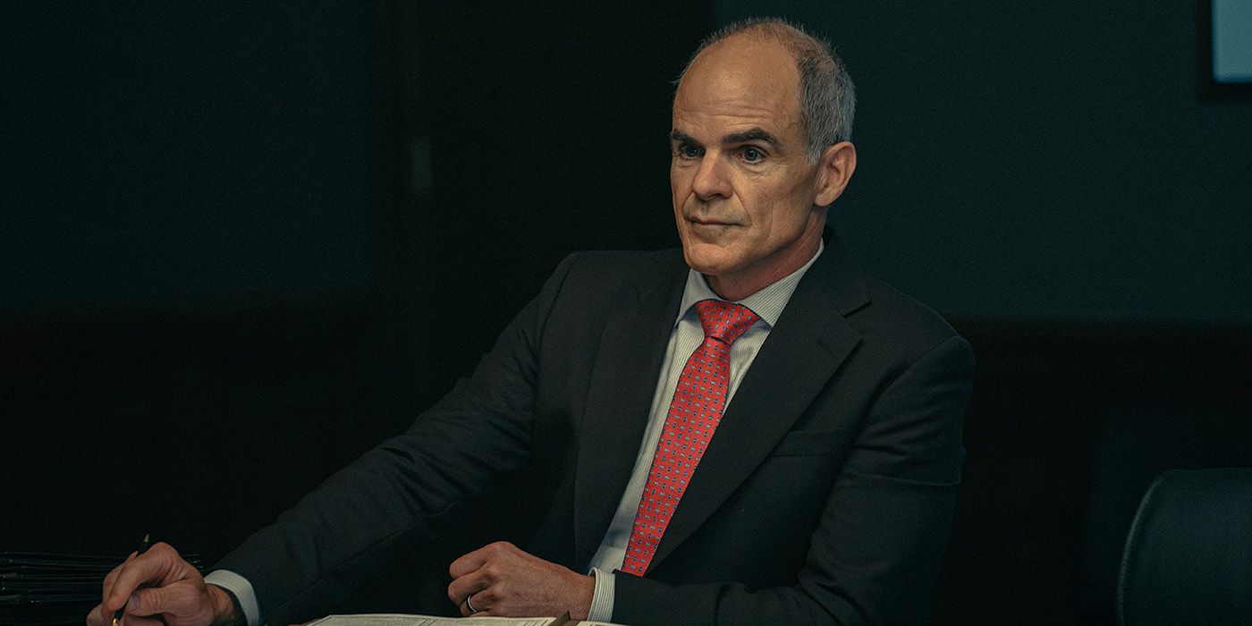 Michael Kelly in a suit with a red tie in Lioness Season 2