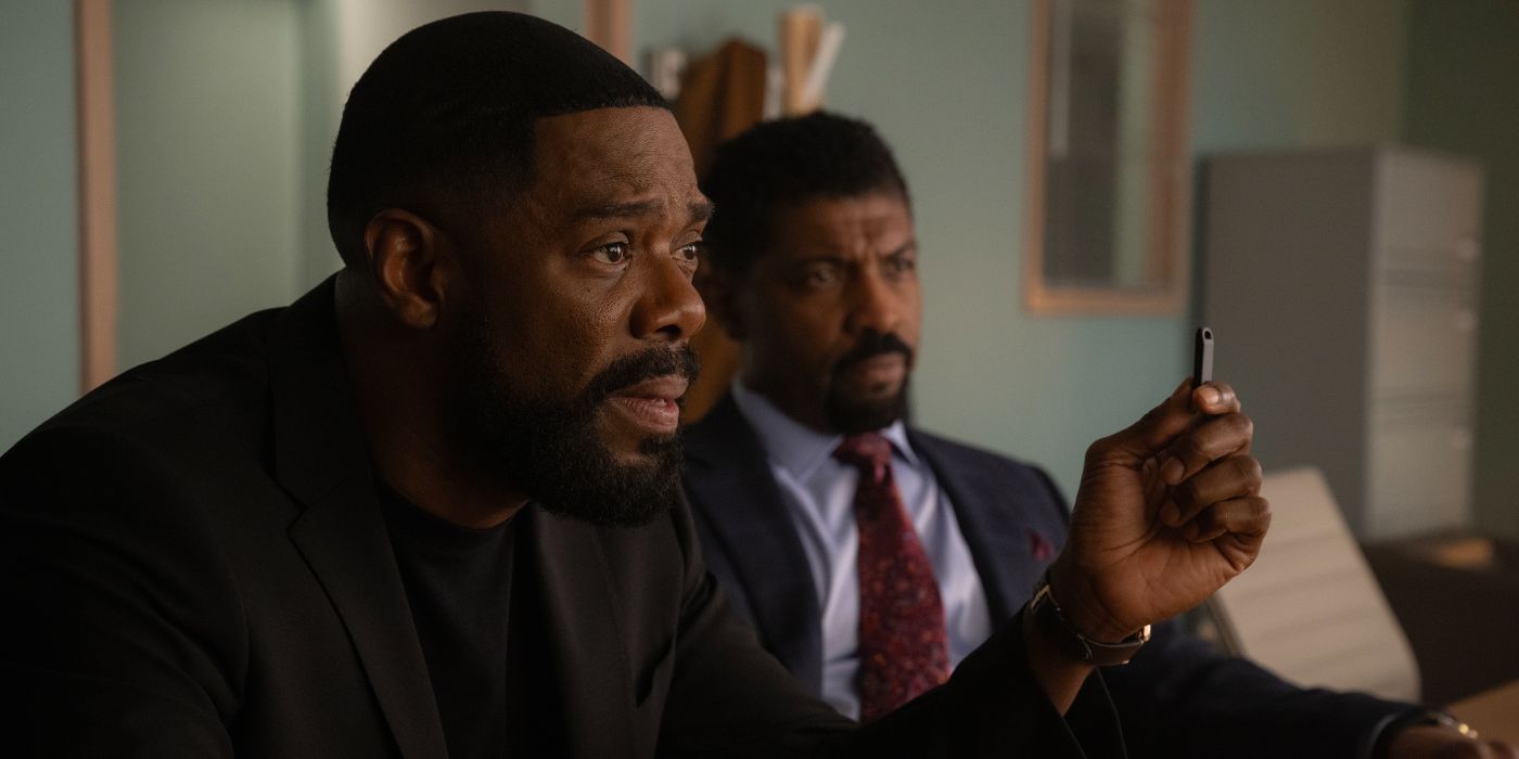 Colman Domingo looks like a babe in a black suit and holds a pen in 'the Madness'