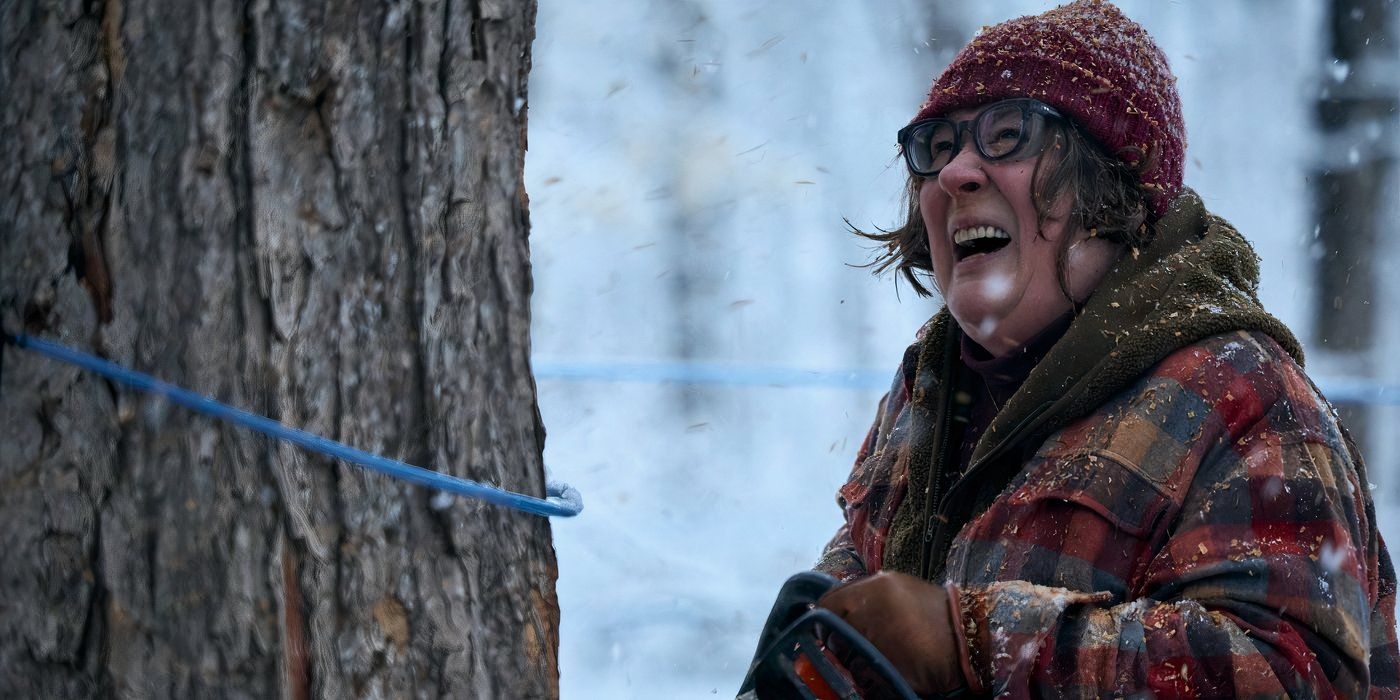 margo martindale checks on her maple syrup industry in the snow