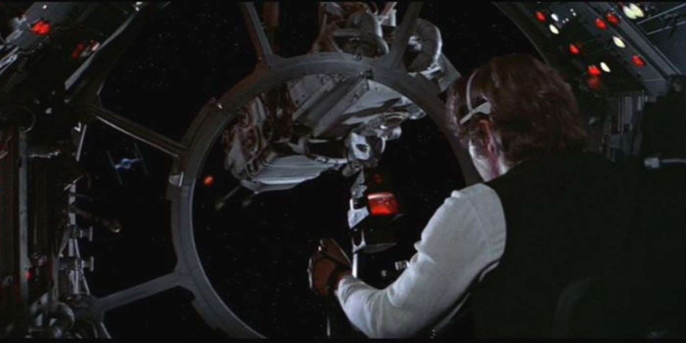 Han Solo (Harrison Ford) in the Millennium Falcon's turret in Star Wars