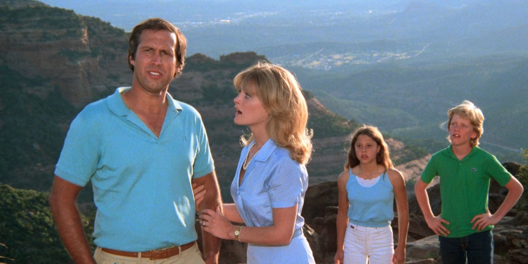 The Griswold family looks surprised at Clark in &lsquo;National Lampoon&rsquo;s Vacation&rsquo;.