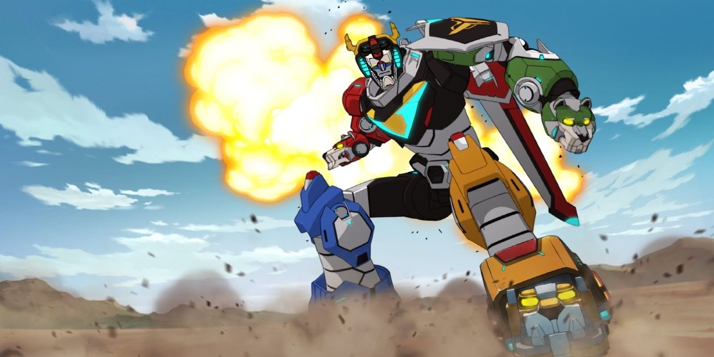 Voltron takes down an enemy gunship in Dreamworks Animation's Voltron: Legendary Defender