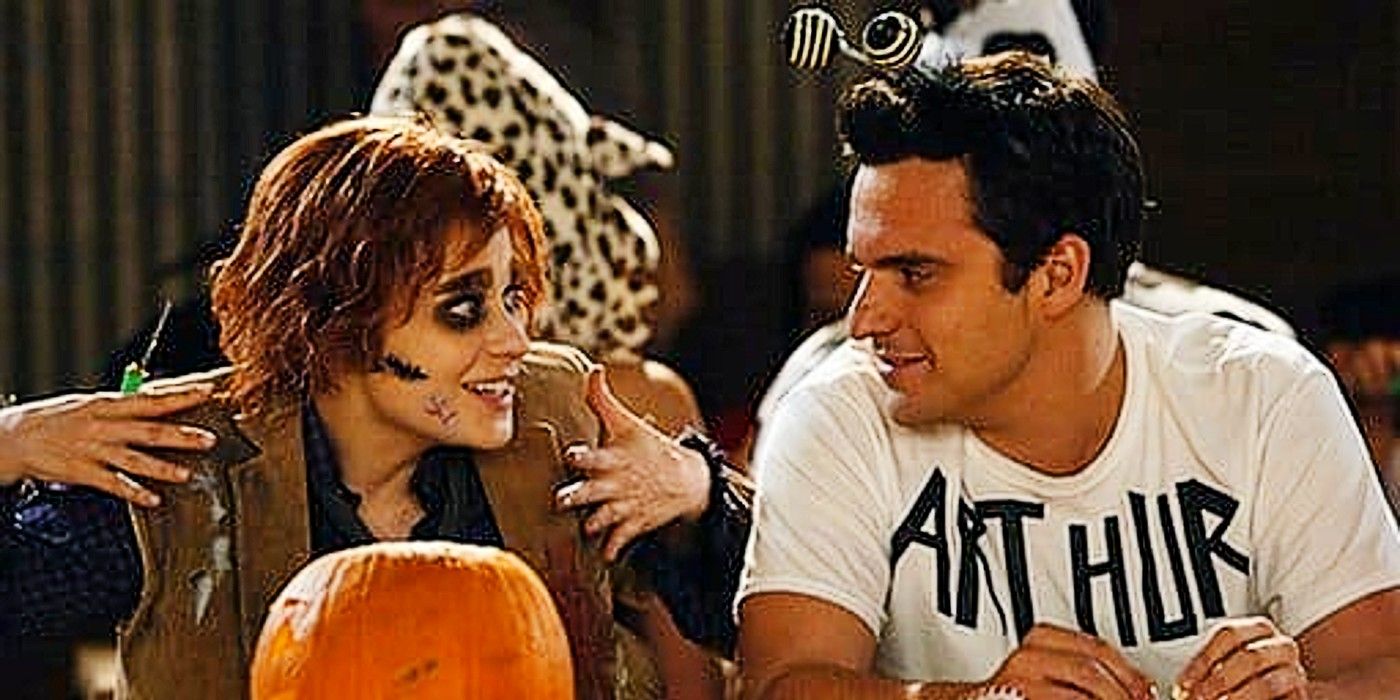 Jess and Nick in New Girl dressed in Halloween costumes