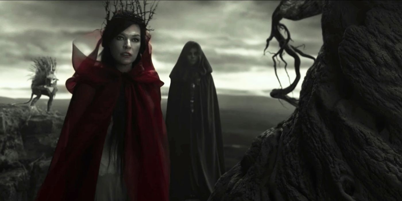 Nimu the Bloo Queen in a red cape in Hellboy (2019)