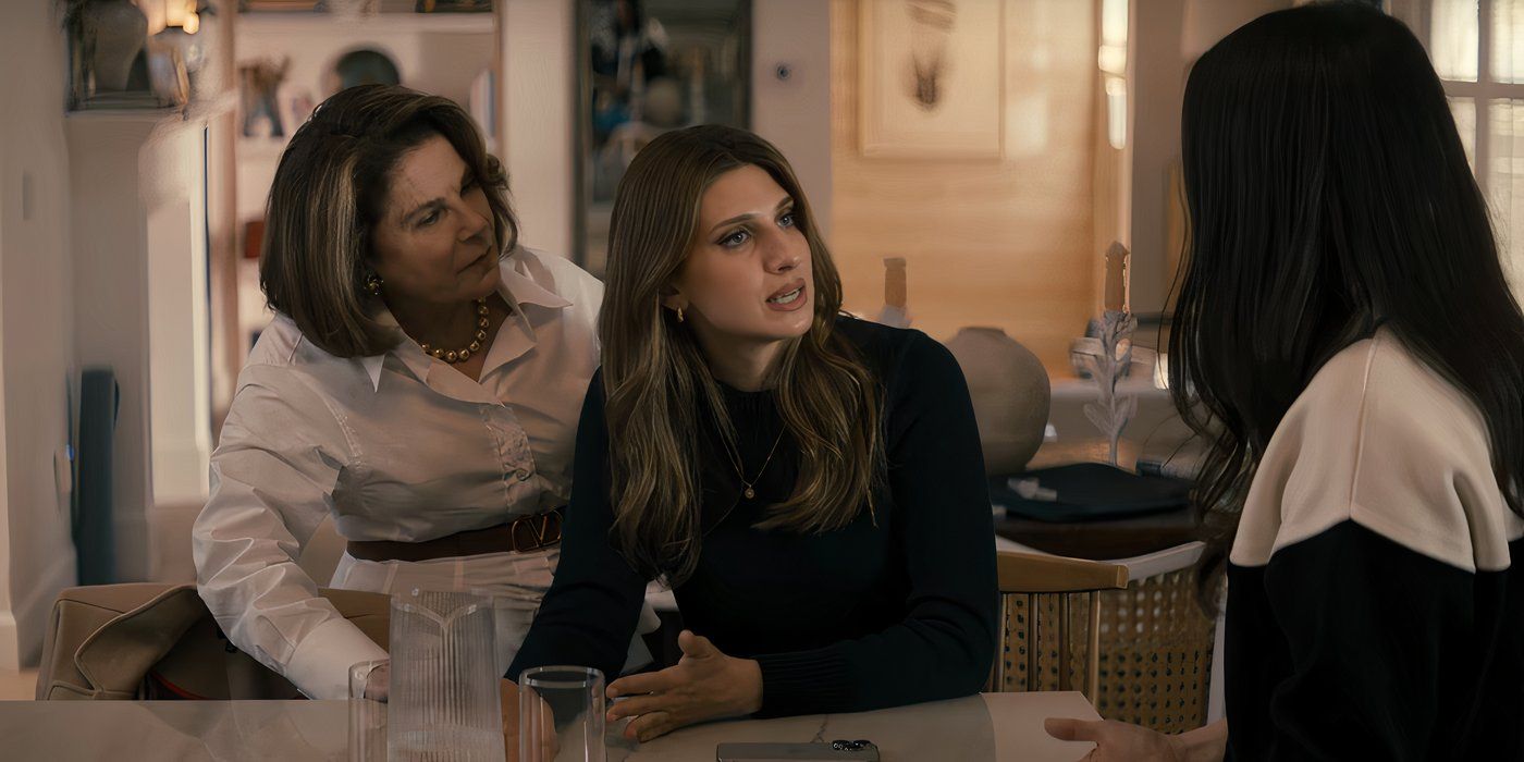 Bina (Tovah Feldshuh) and Esther (Jackie Tohn) console Rebecca (Emily Arlook) in 'Nobody Wants This'.