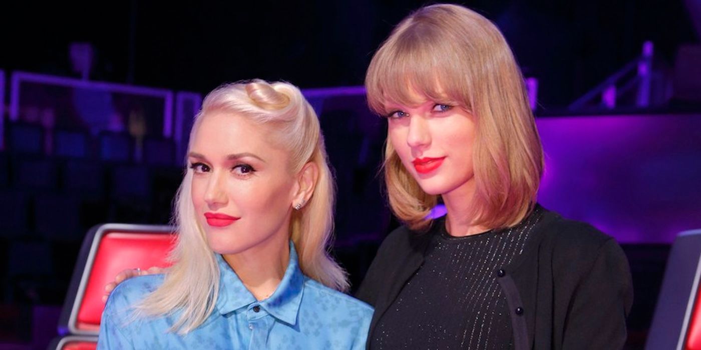 Gwen Stefani and Taylor Swift pose for a photo on the set of 'The Voice'