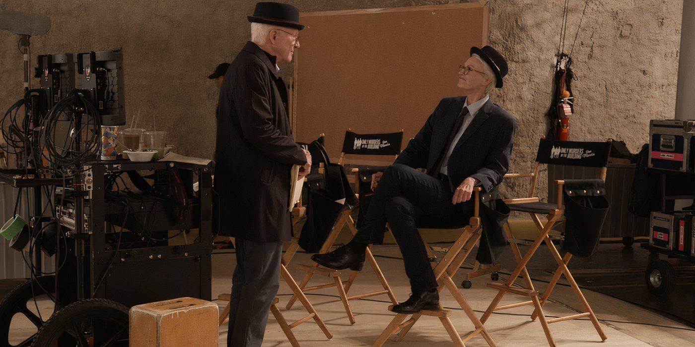 Charles (Steve Martin) talks with Sazz (Jane Lynch) one more time on the set of their movie in 'Only Murders in the Building'.