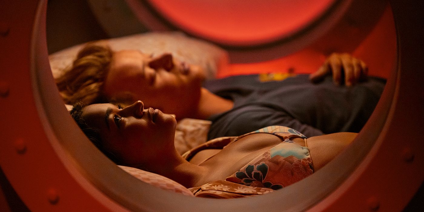 Kiara and JJ laying together in a hyperbaric chamber together in Outer Banks Season 4 Part 1