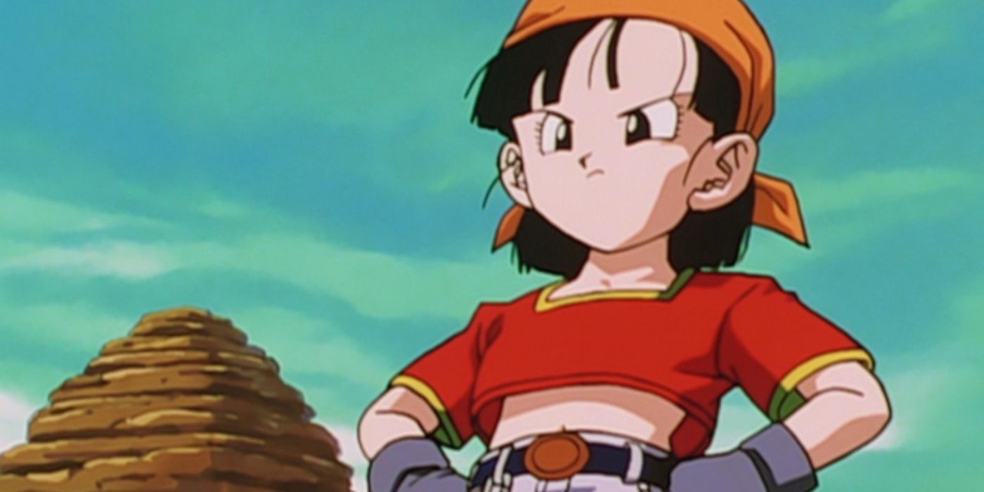 Pan looking downward at the camera, hands on her hips, looking disappointed in 'Dragon Ball GT'