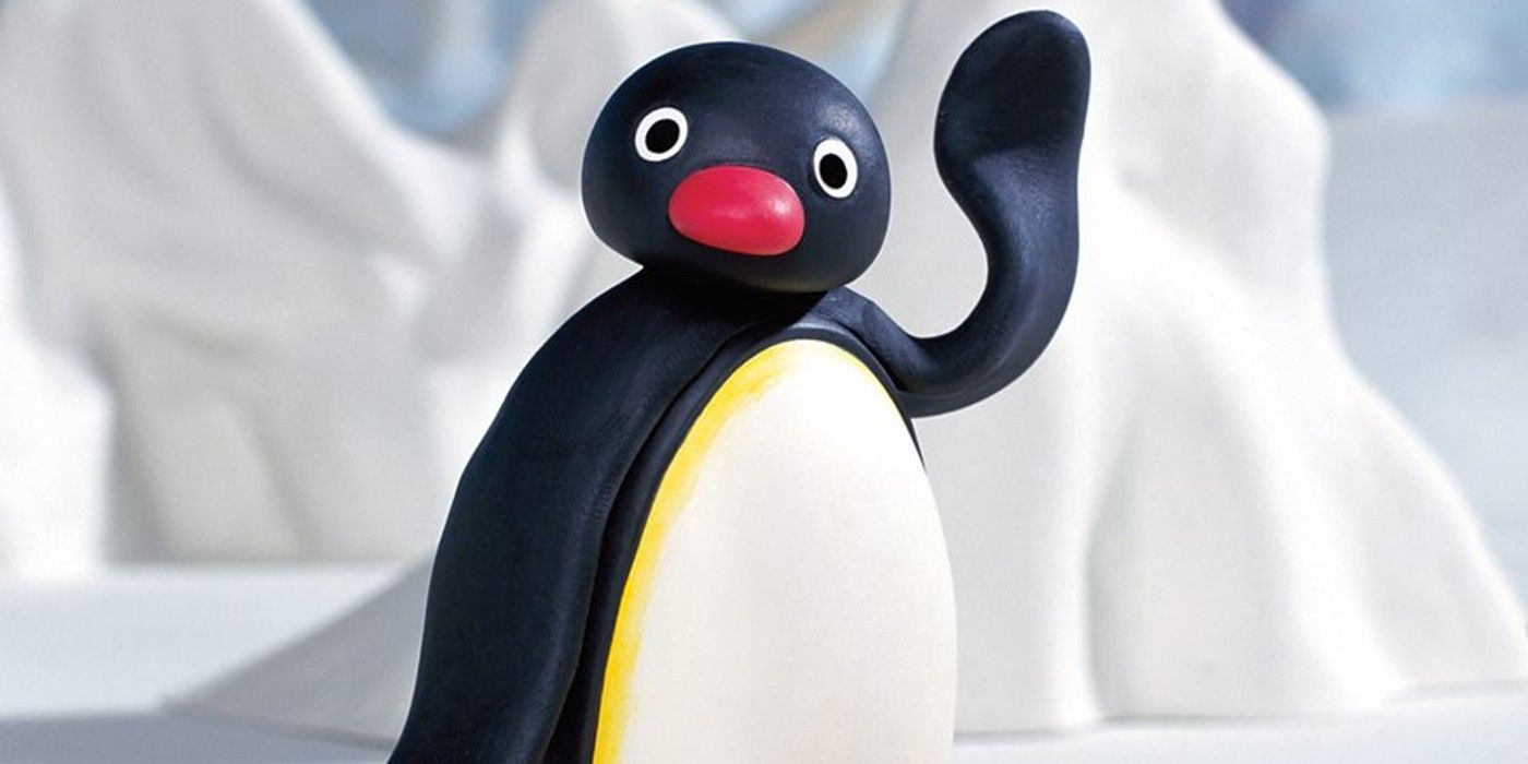 Pingu the penguin waves at the camera