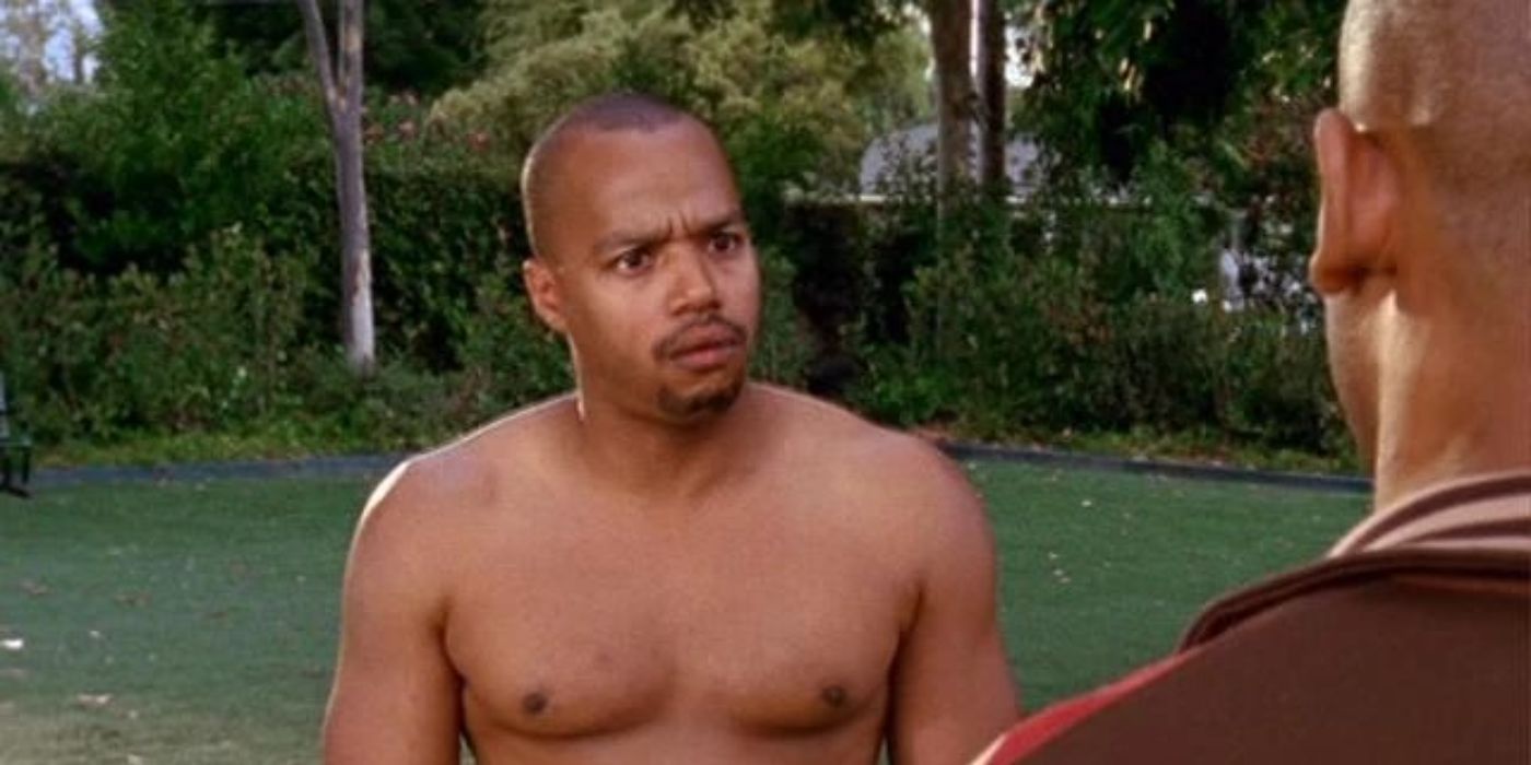 A plant hybrid version of Turk looks confused standing in a garden in Scrubs.