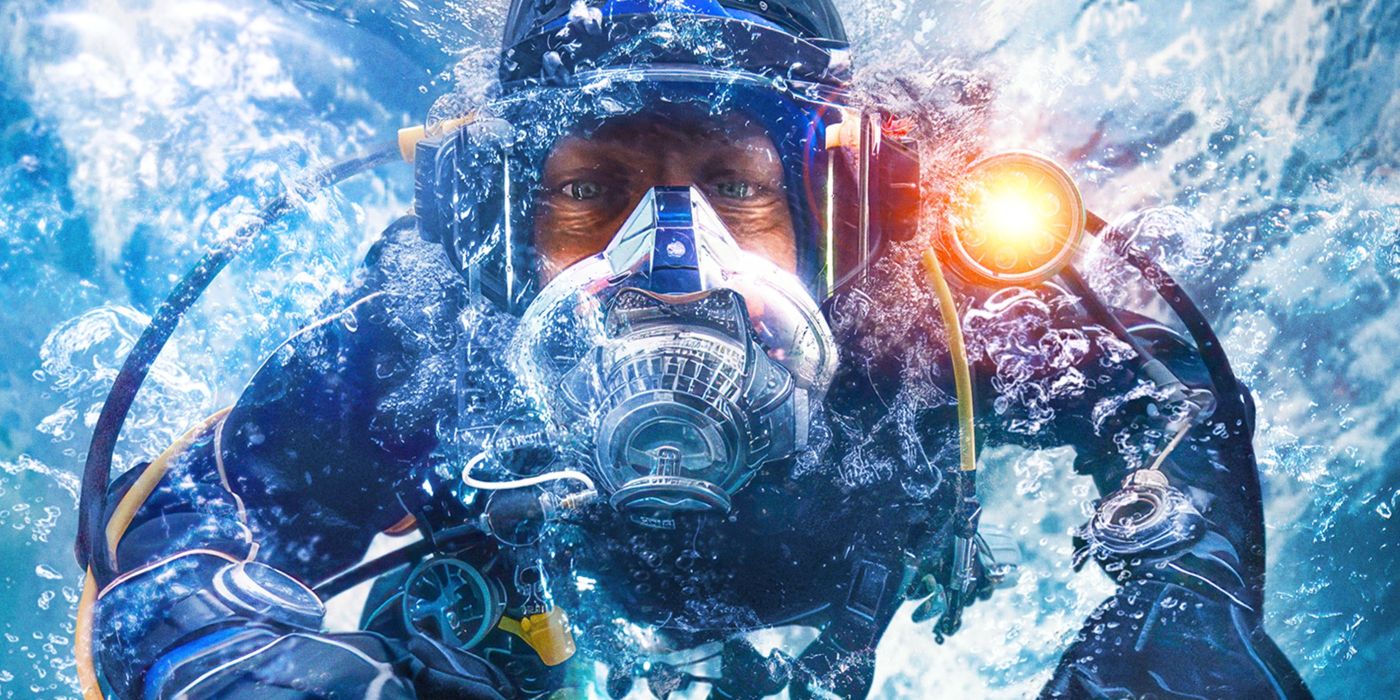 Promo Image for Bering Sea Gold of a miner in scuba gear under water