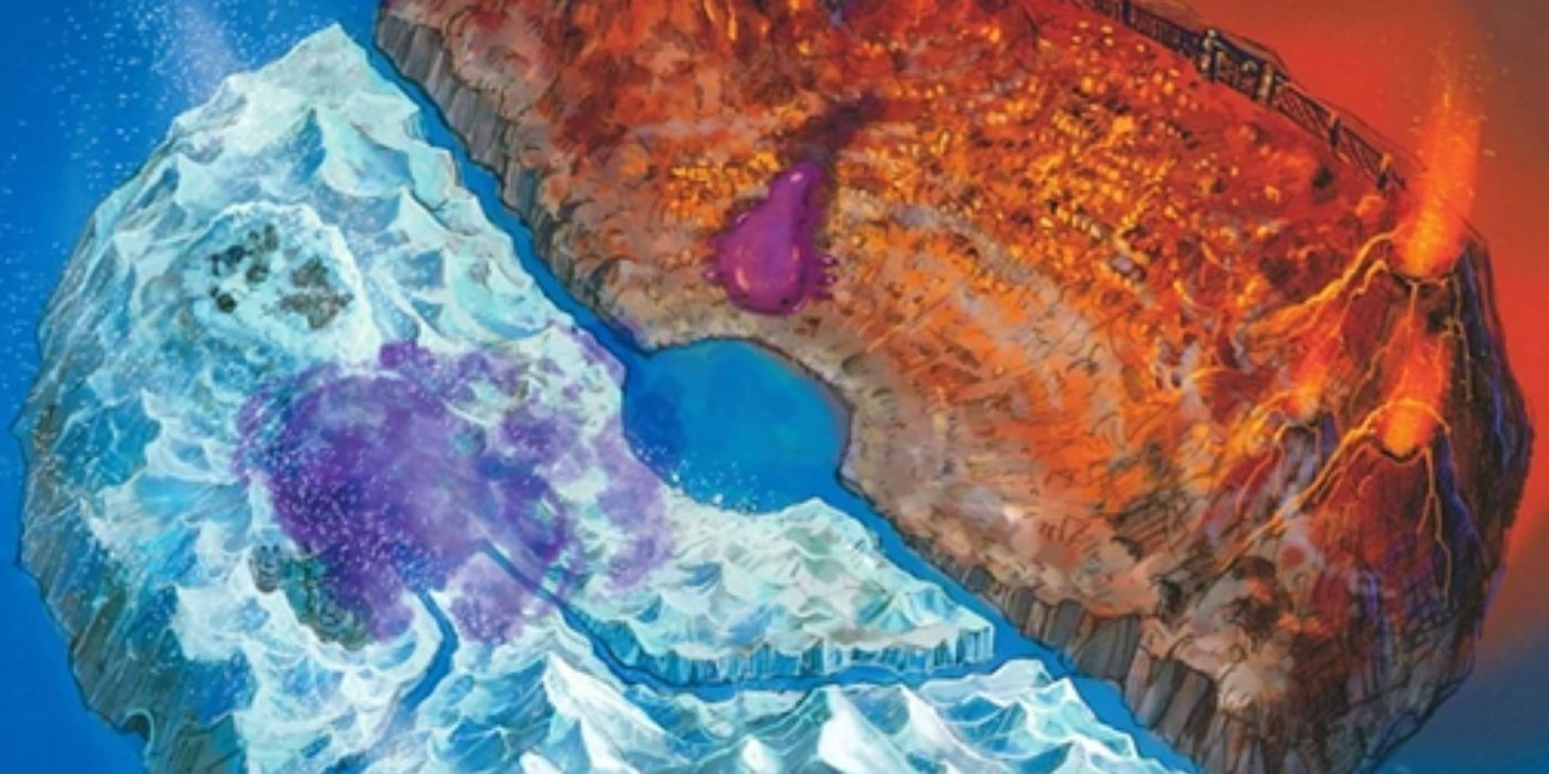 The island of Punk Hazard half on fire and half frozen in One Piece