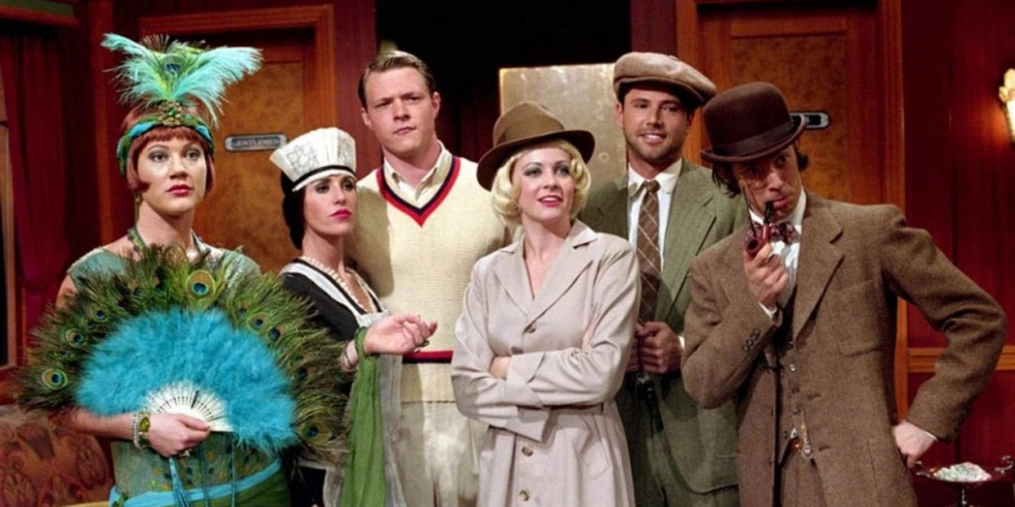 Sabrina (Melissa Joan Hart) &amp; friends wear costumes on a Murder Mystery train on Sabrina the Teenage Witch.