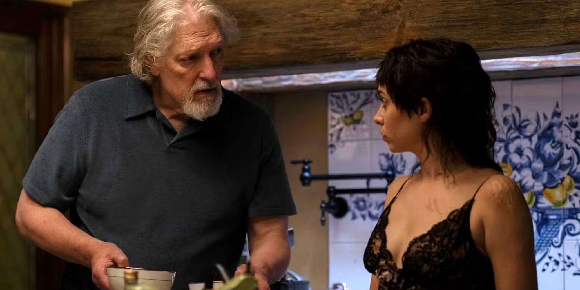 Sofia (Cristin Milioti) and Sal Maroni (Clancy Brown) cooking in The Penguin