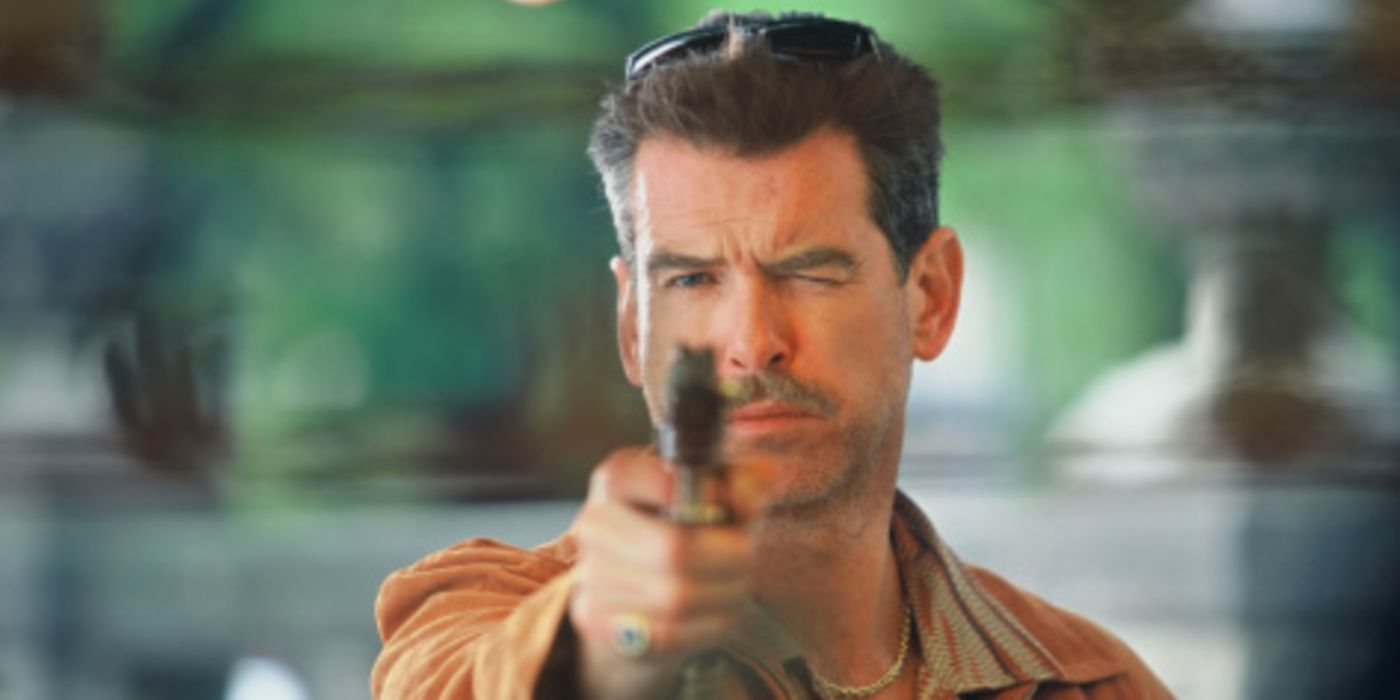 Pierce Brosnan as Julian Noble shooting a gun in 'The Matador'