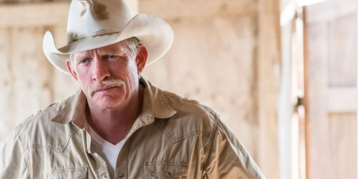 Thomas Haden Church as Merle wearing a cowboy hat and tan shirt in 'Accidental Texan'