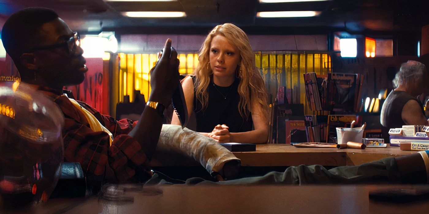 Maxine (Mia Goth) needs the help of Leon (Moses Sumney) in MaXXXine.