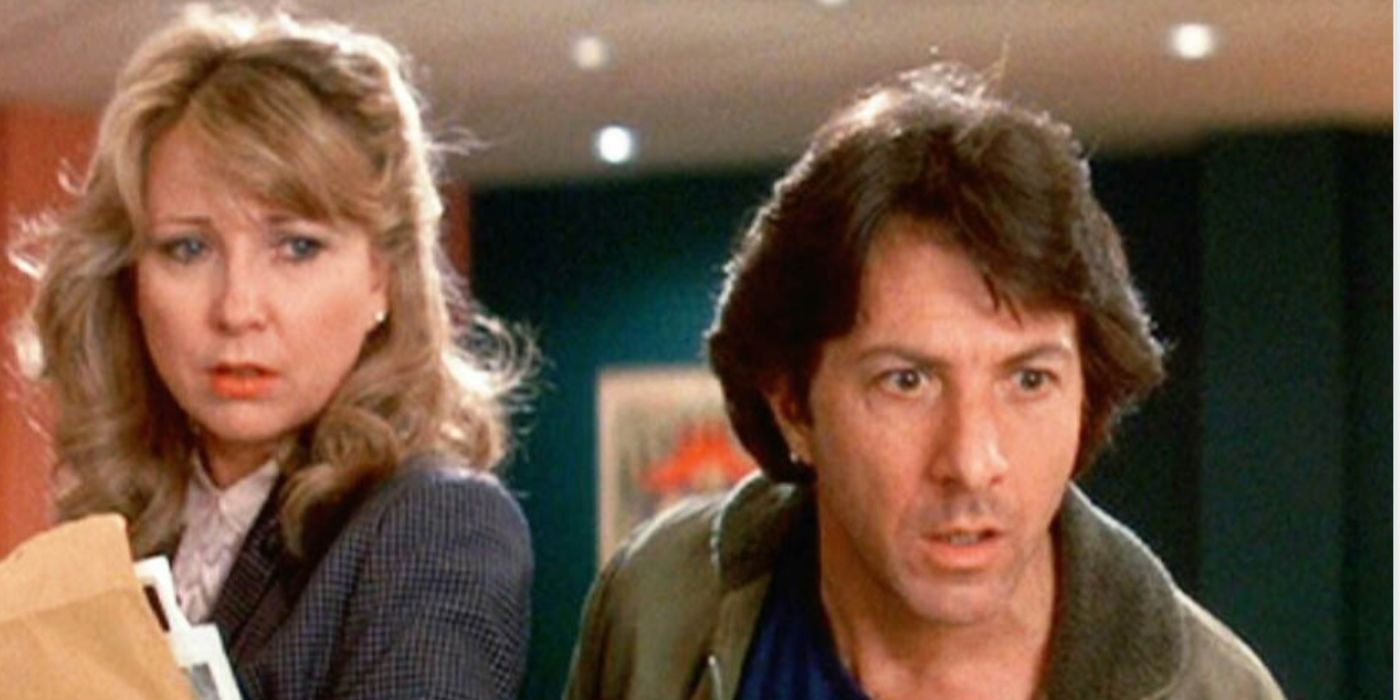 Teri Garr and Dustin Hoffman as Sandy and Michael wearing frowns and jackets in 'Tootsie'