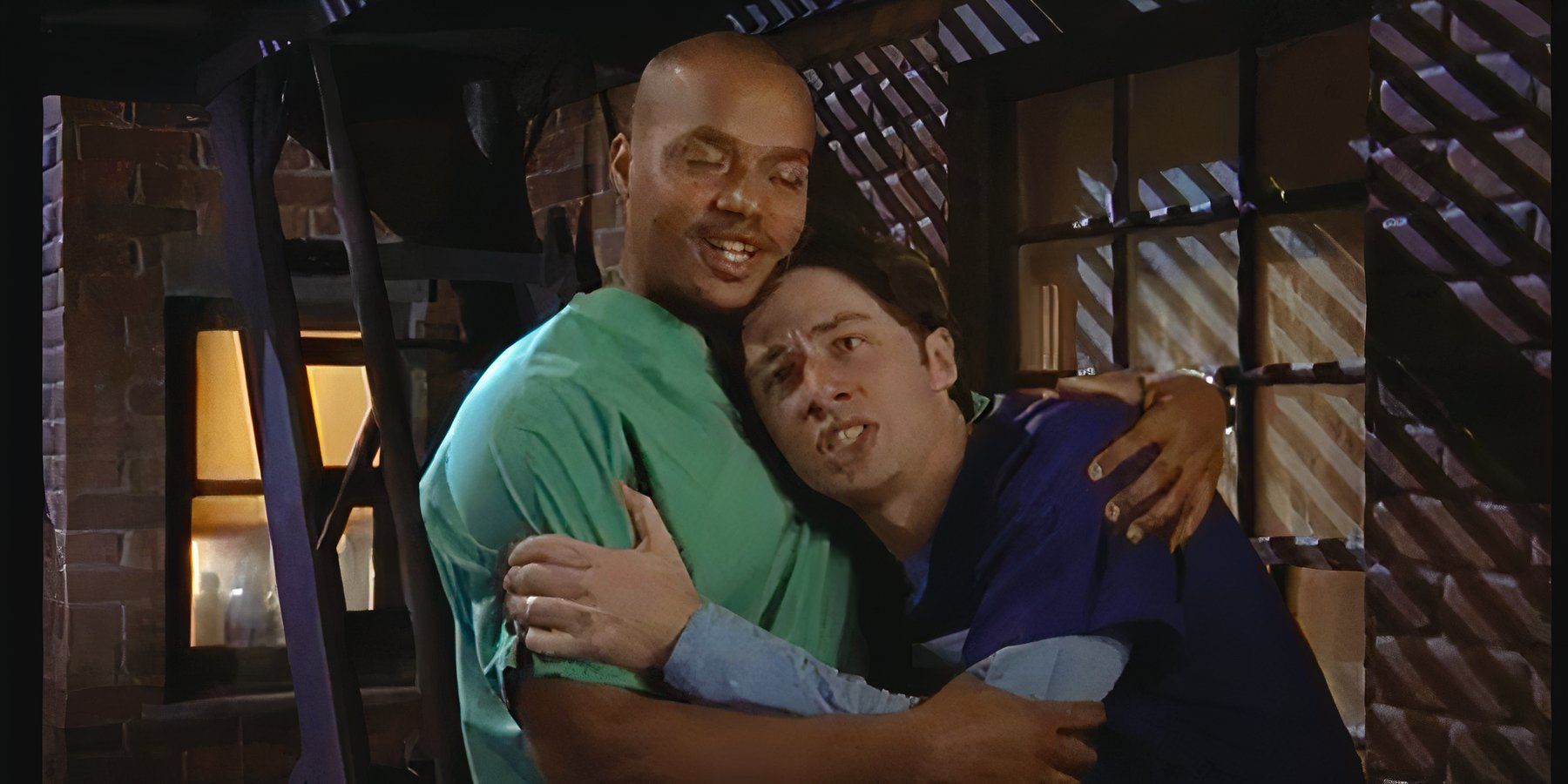 Turk and JD hold each other in the 'West Side Story' fantasy on 'Scrubs'