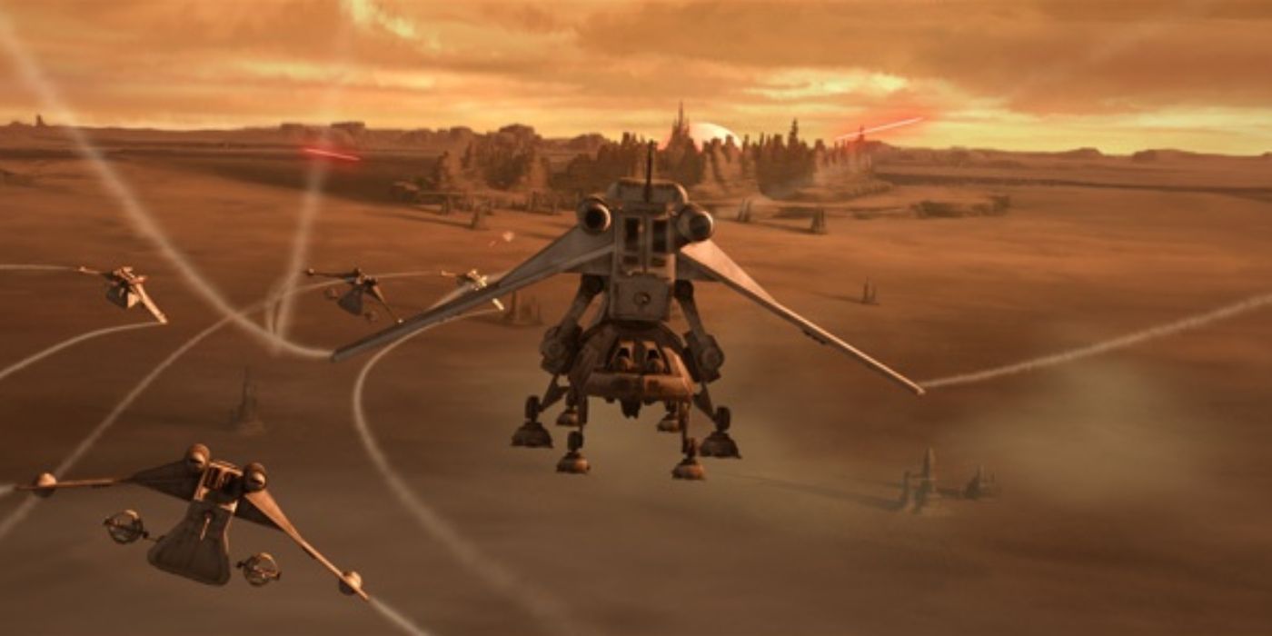 Clone dropships arrive on Geonosis in &lsquo;Star Wars: The Clone Wars&rsquo;