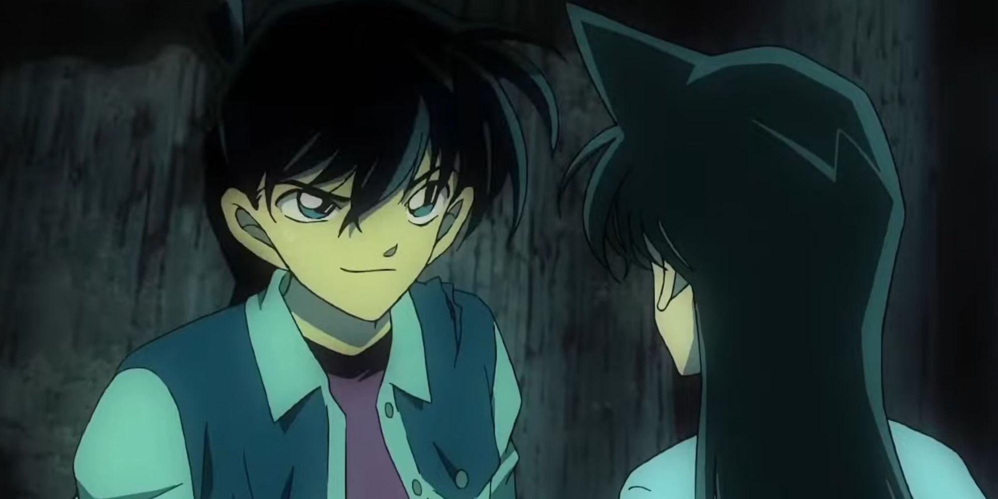 Shinichi Kudo reappears to Ran Mouri in movie seven of Detective Conan, happy to see her.