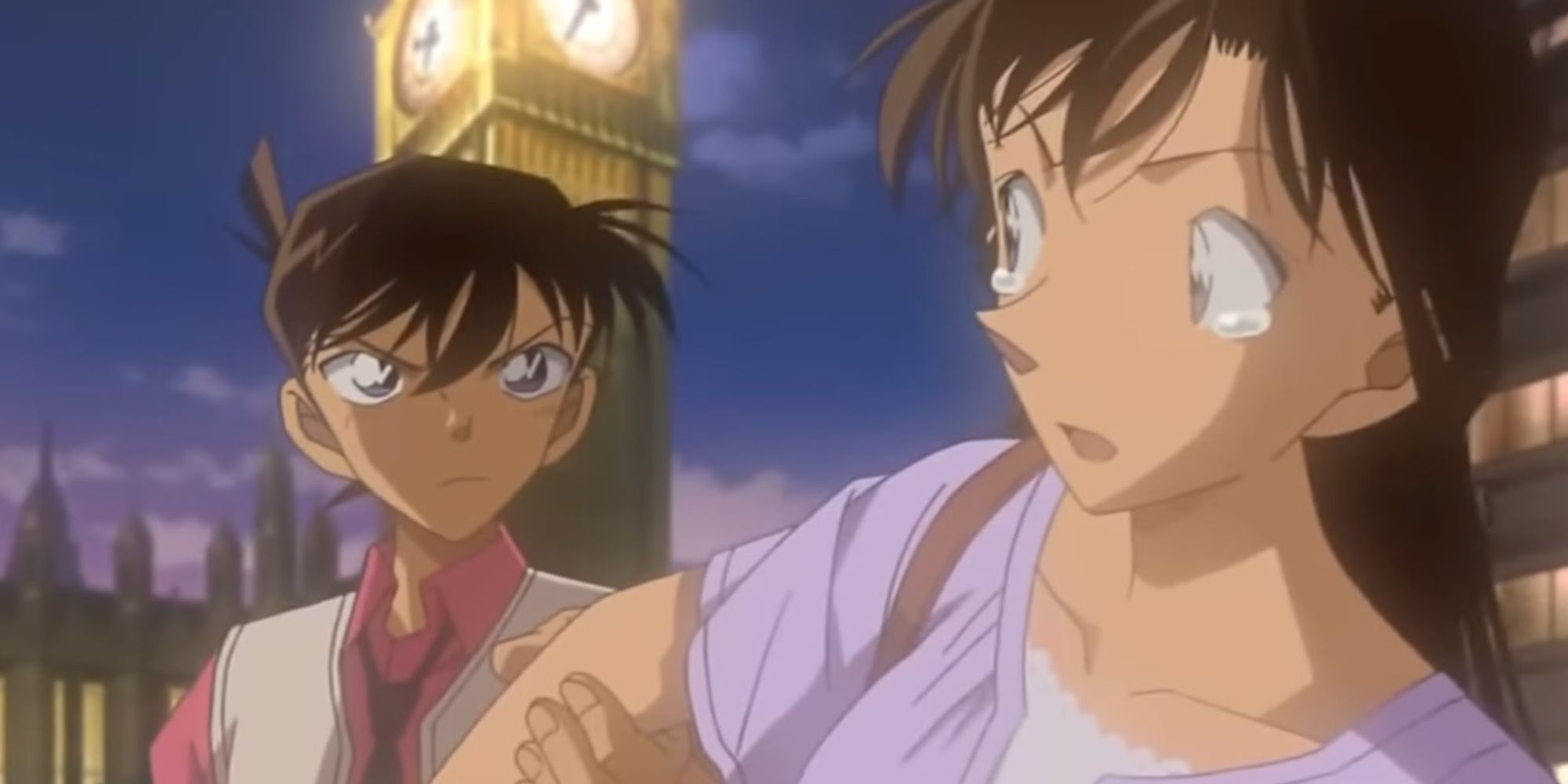 Shinichi Kudo confesses his love for Ran Mouri in the London arc episodes in Detective Conan.