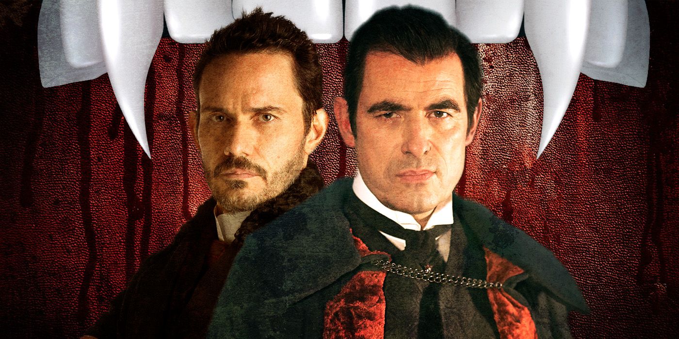 Custom image of Claes Bang as Dracula, with vampire fangs above him