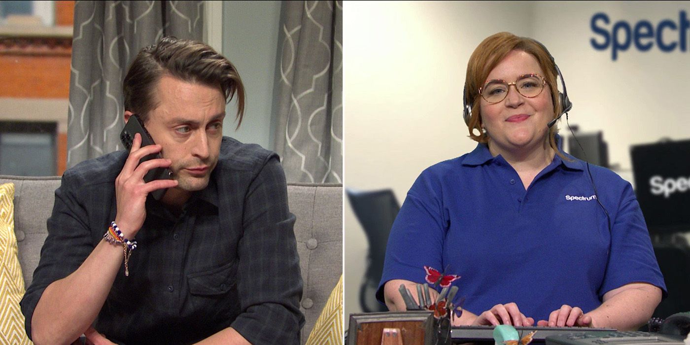 A split screen of Kieran Culkin and Andy Bryant in the Canceling Cable sketch of SNL