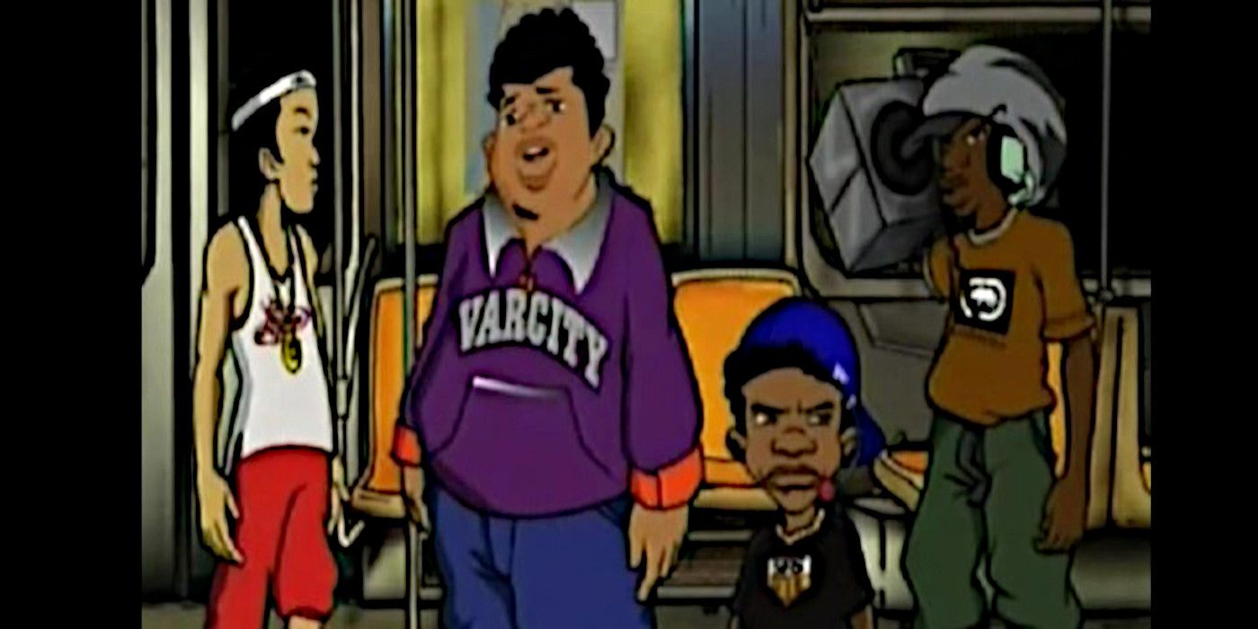 The main characters standing in a subway car in the MTV animated series 'Station Zero'