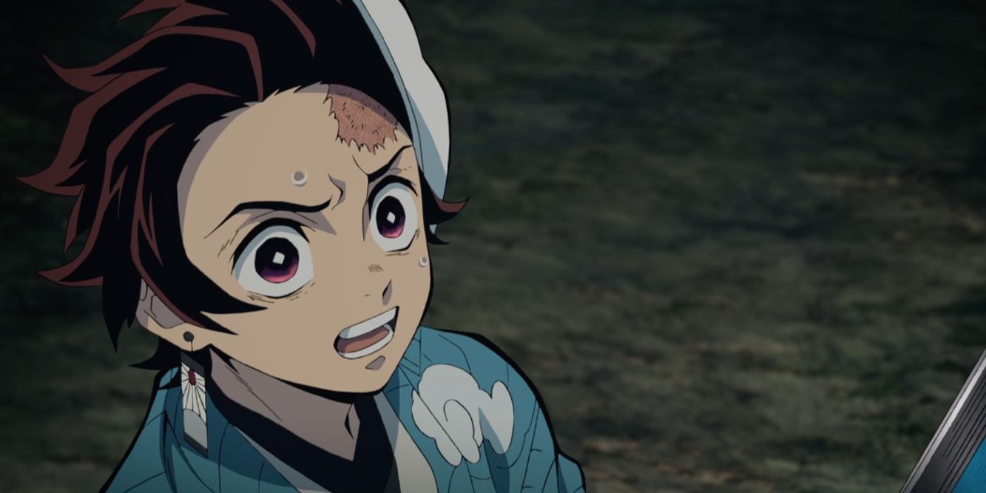 Tanjiro looking surprised and horrified during the Final Selection, Demon Slayer.