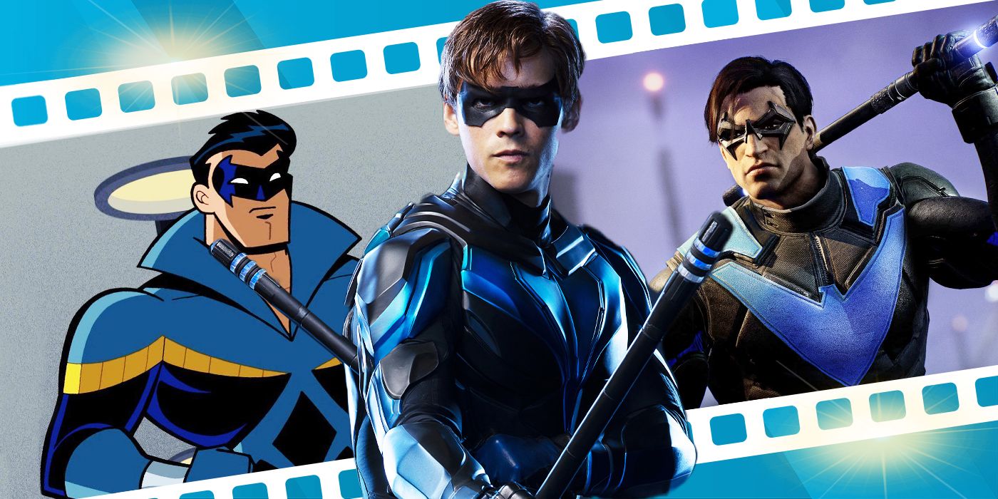 Blended image showing Nightwing in Batman: The Brave and the Bold, Titans, and Gotham Knights