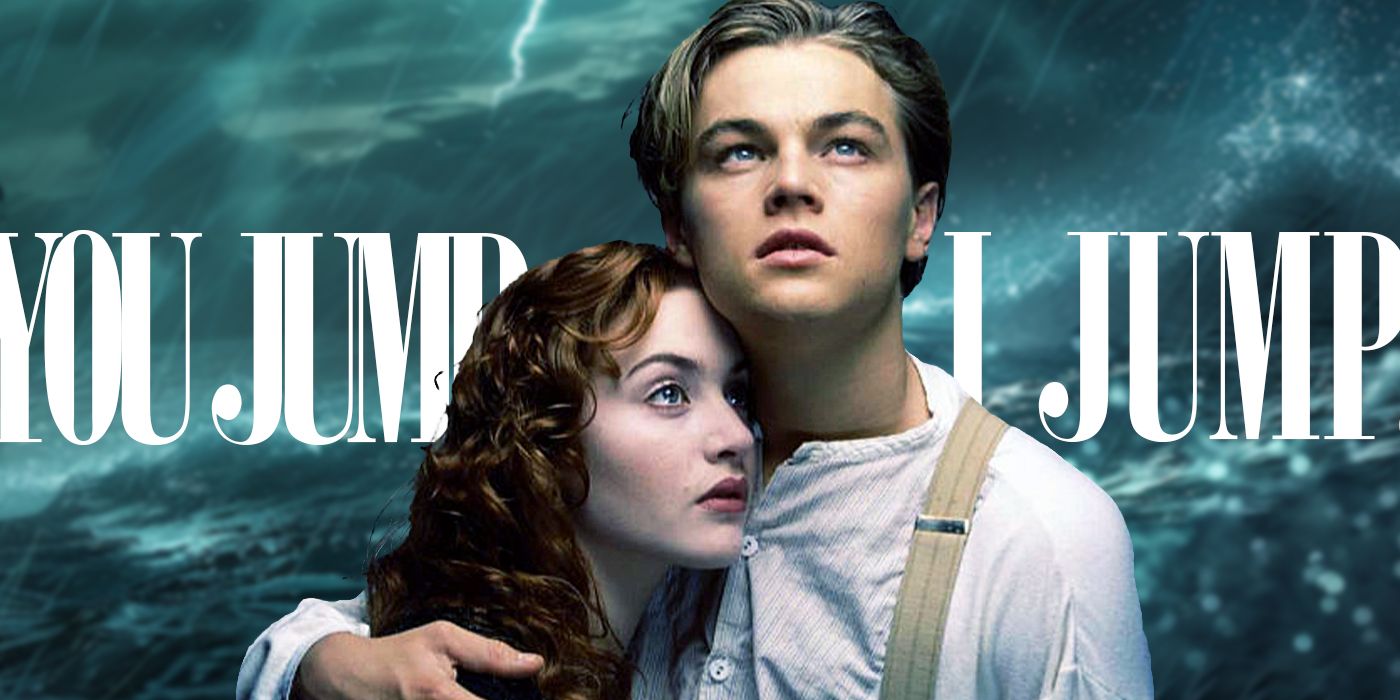 Rose (Kate Winslet) and Jack (Leonardo DiCaprio) surrounded by one of the most famous, romantic quotes from 'Titanic'