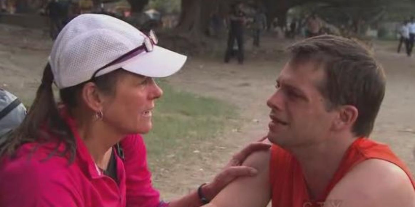 Margie consoles her son Luke on 'The Amazing Race.'