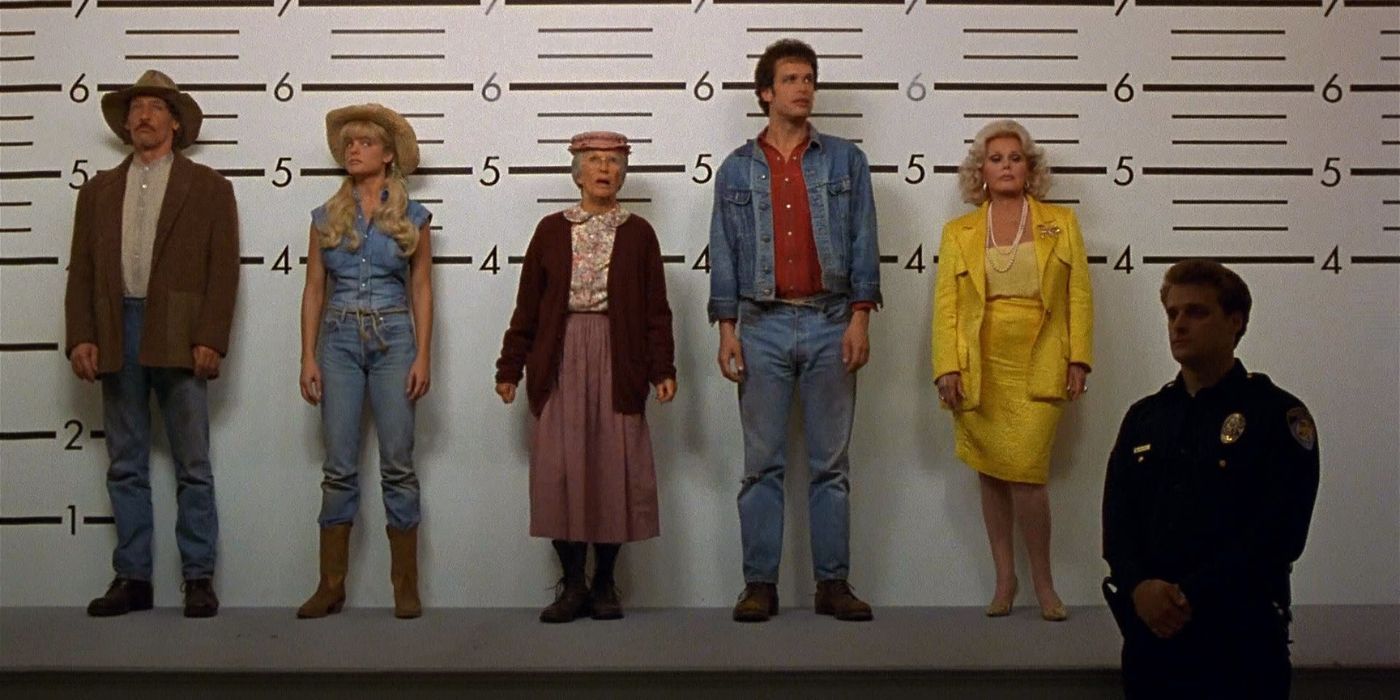 The cast of The Beverly Hillbillies in a police lineup