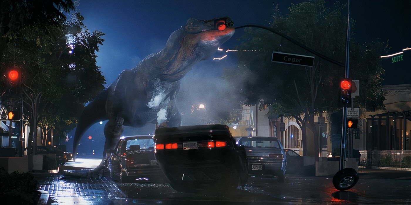 The T-Rex from 'The Lost World: Jurassic Park' rampaging through San DIego.