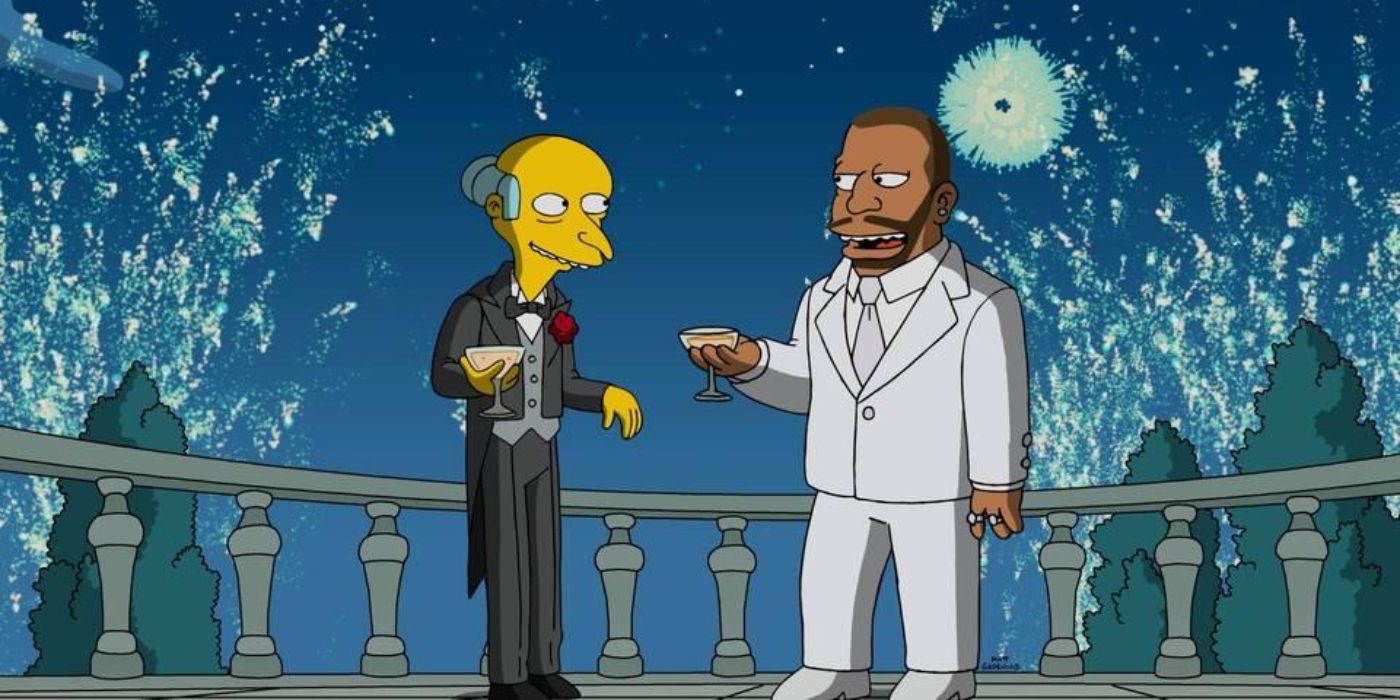 Mr. Burns and Jag G share a drink during a party in 'The Simpsons' Season 28, Episode 12 "The Great Phatsby".